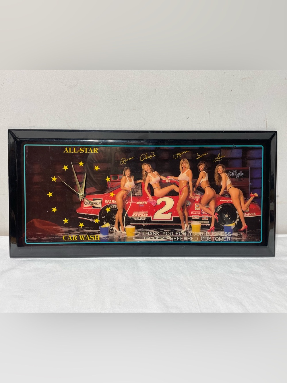 Vintage 80s Snap-On Tools All-Star Car Wash Pin Up Girls Garage Clock TESTED